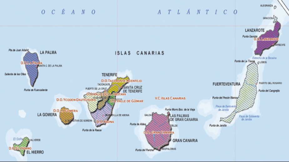 Mapa de denominaciónes de Canarias